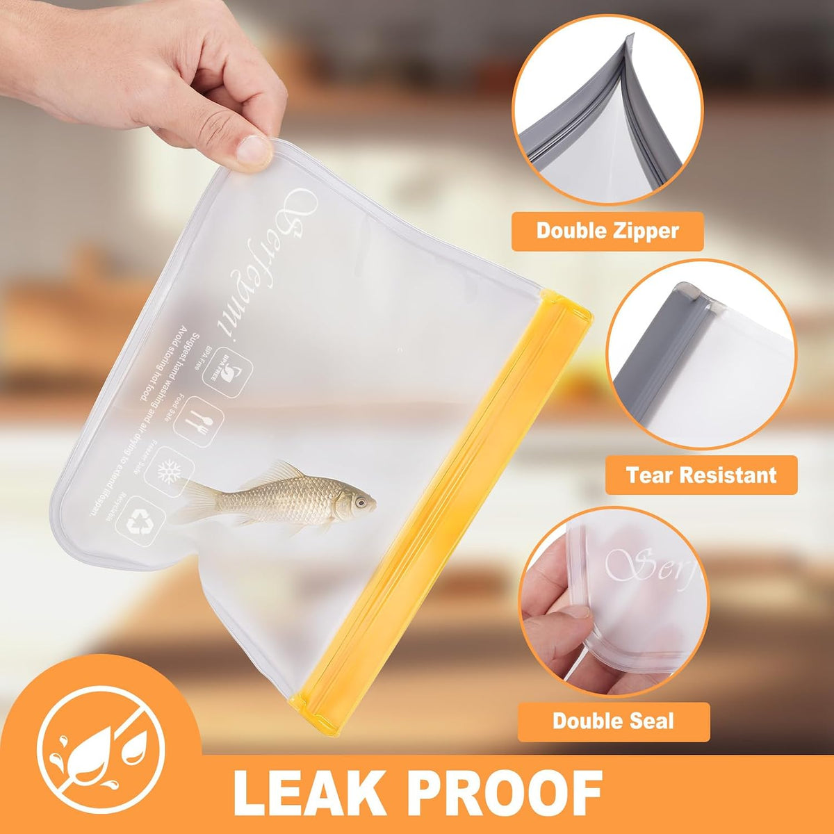 Reusable Gallon Freezer Bags Dishwasher Safe, Extra Thick Reusable Plastic Bags BPA Free, Leak Proof Food Storage Bags with 3 Sizes for Meat, Travel - 2 Gallon 4 Sandwich 4 Snack