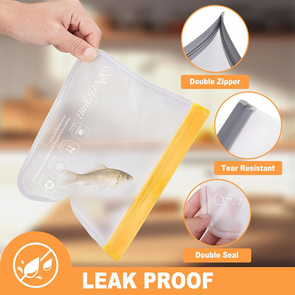 Reusable Gallon Freezer Bags Dishwasher Safe, Extra Thick Reusable Plastic Bags BPA Free, Leak Proof Food Storage Bags with 3 Sizes for Meat, Travel - 2 Gallon 4 Sandwich 4 Snack