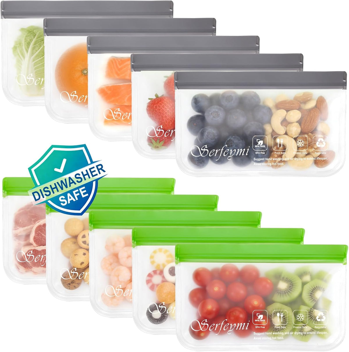 Reusable Gallon Freezer Bags Dishwasher Safe, Extra Thick Reusable Plastic Bags BPA Free, Leak Proof Food Storage Bags with 3 Sizes for Meat, Travel - 2 Gallon 4 Sandwich 4 Snack