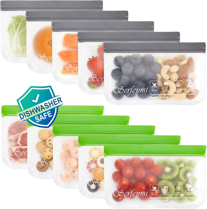 Reusable Gallon Freezer Bags Dishwasher Safe, Extra Thick Reusable Plastic Bags BPA Free, Leak Proof Food Storage Bags with 3 Sizes for Meat, Travel - 2 Gallon 4 Sandwich 4 Snack