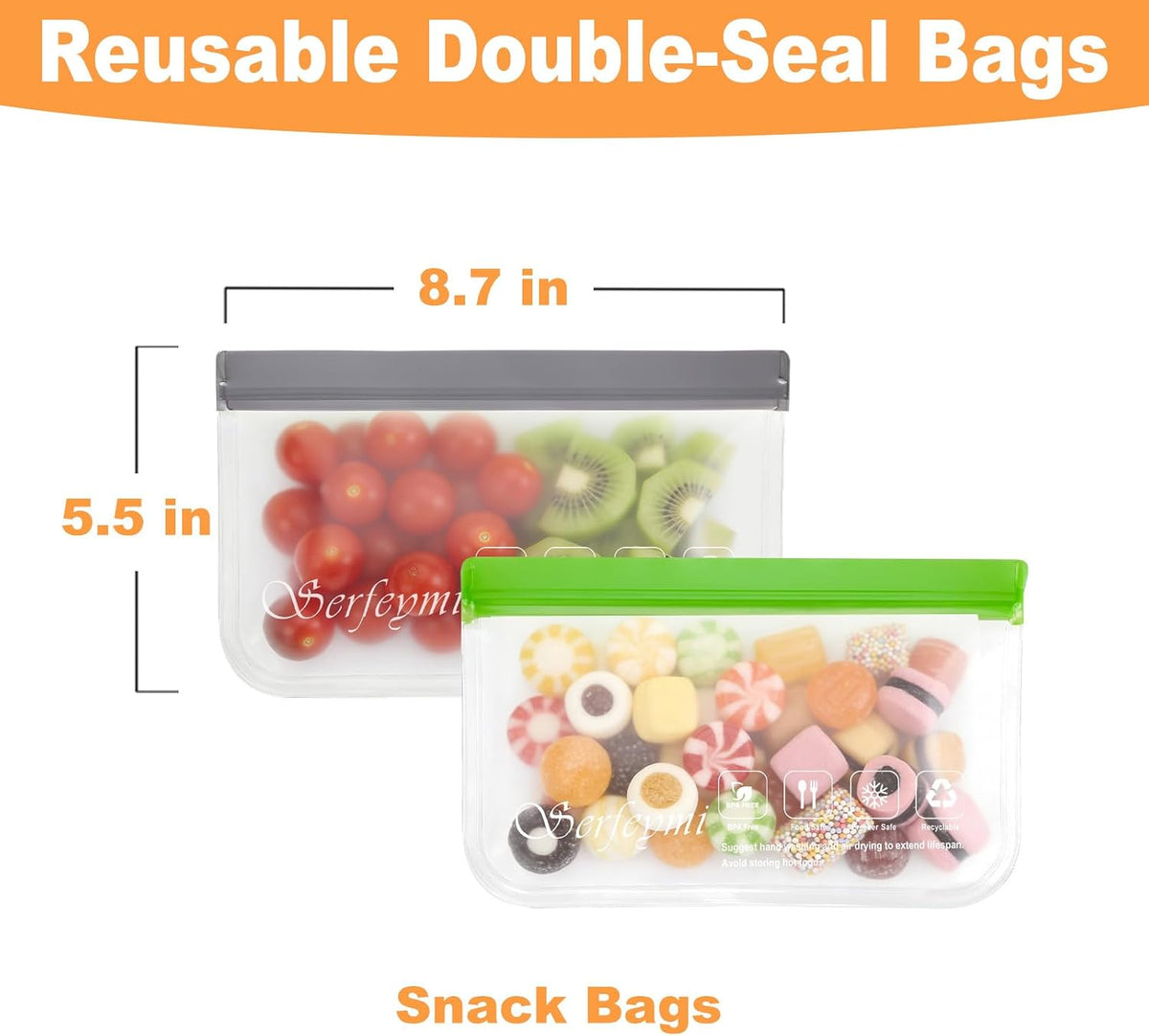 Reusable Gallon Freezer Bags Dishwasher Safe, Extra Thick Reusable Plastic Bags BPA Free, Leak Proof Food Storage Bags with 3 Sizes for Meat, Travel - 2 Gallon 4 Sandwich 4 Snack
