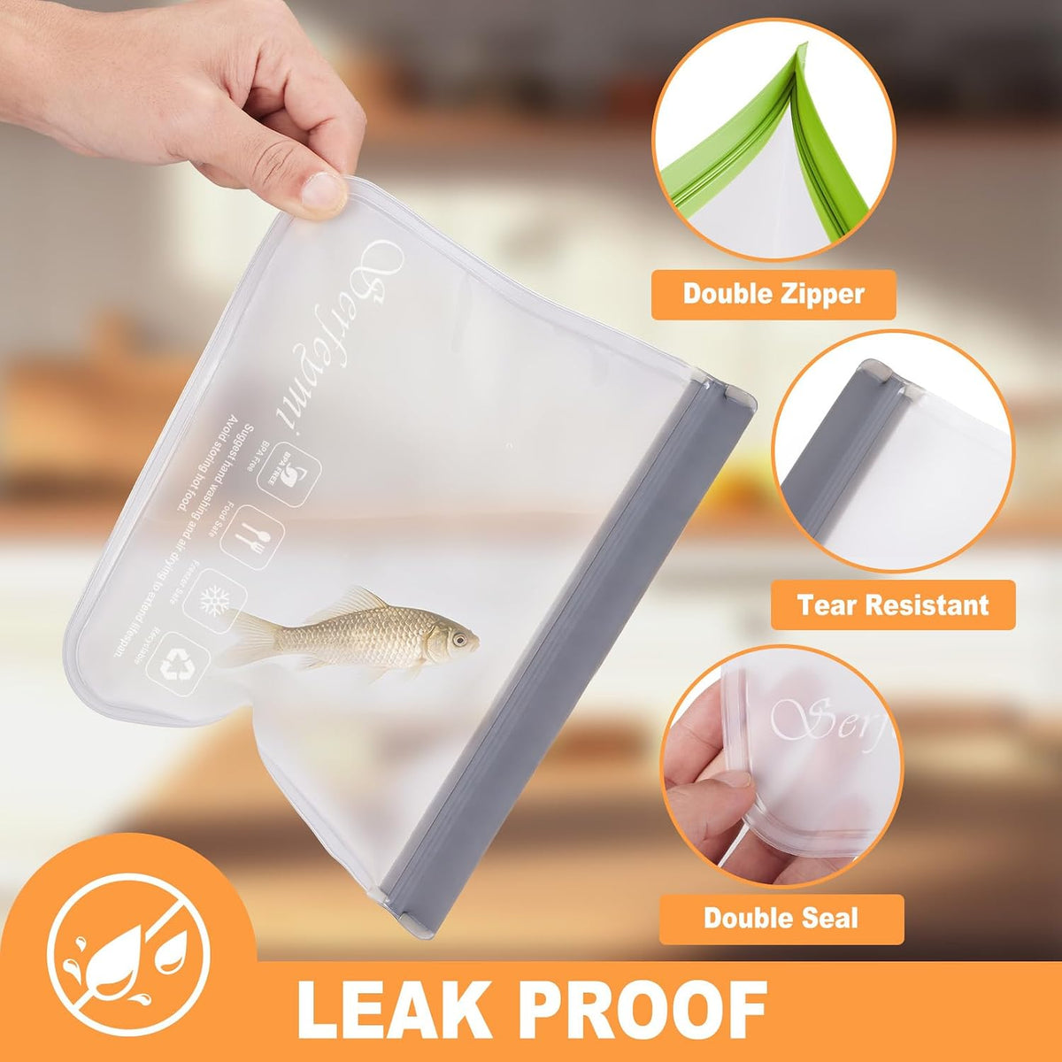 Reusable Gallon Freezer Bags Dishwasher Safe, Extra Thick Reusable Plastic Bags BPA Free, Leak Proof Food Storage Bags with 3 Sizes for Meat, Travel - 2 Gallon 4 Sandwich 4 Snack