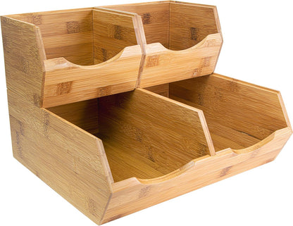 Bamboo Pantry Storage Bins – Stackable Potato & Onion Storage Bin for Kitchen Countertop, Pantry Organizer, Fruit Vegetable Basket, Multiuse - Set of 3 Slide-Out Access
