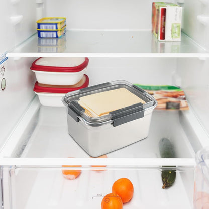 Cheese Container for Refrigerator,Cheese Stainless Steel Container with Lids,Deli Meat Saver,Kitchen Storage Keeper box,fridge organizer Stackable Sliced Grated,Shredded,Cheddar Cheeses Holder