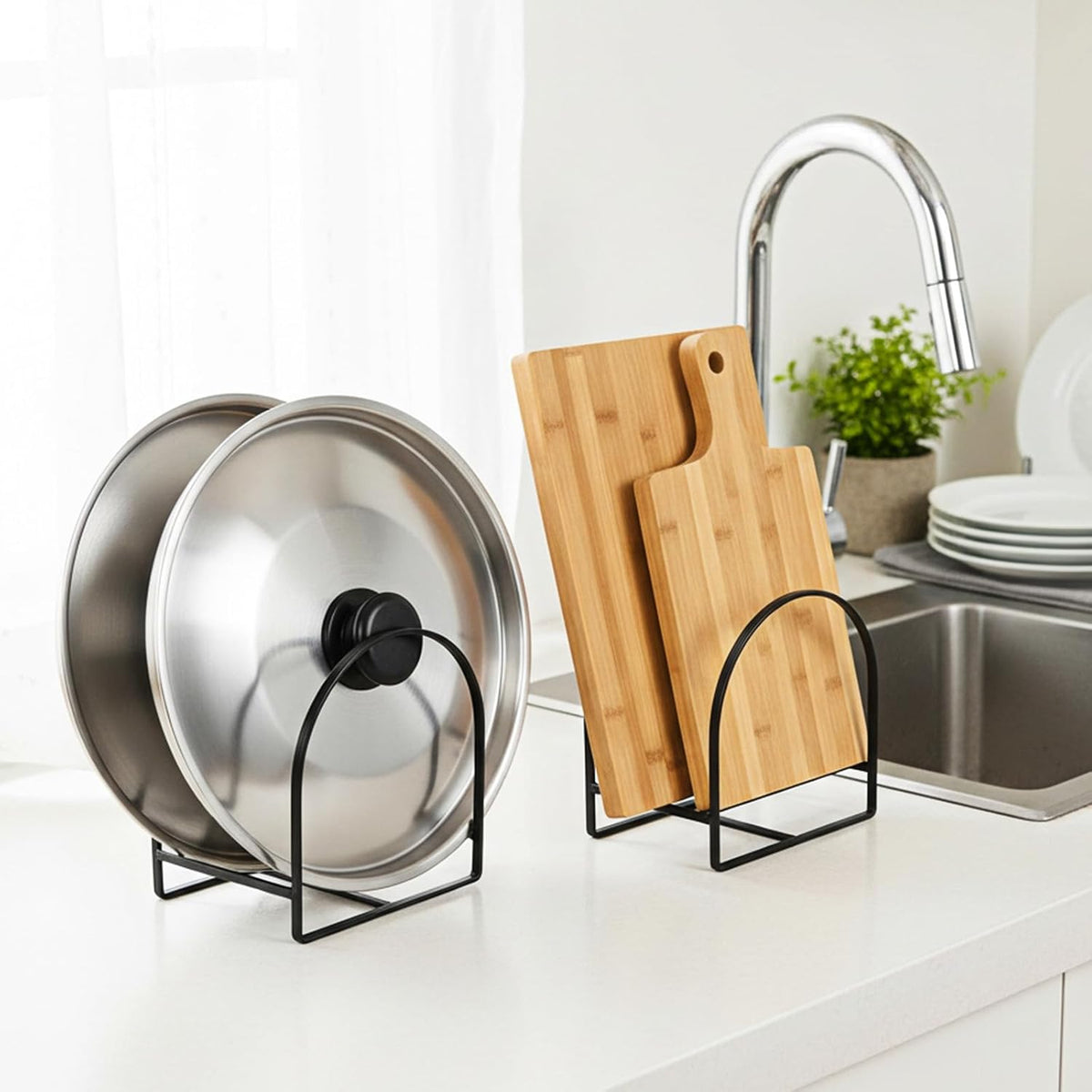 4 Pcs Plate Organizer for Cabinet, Metal Space Saving Plate Organizer