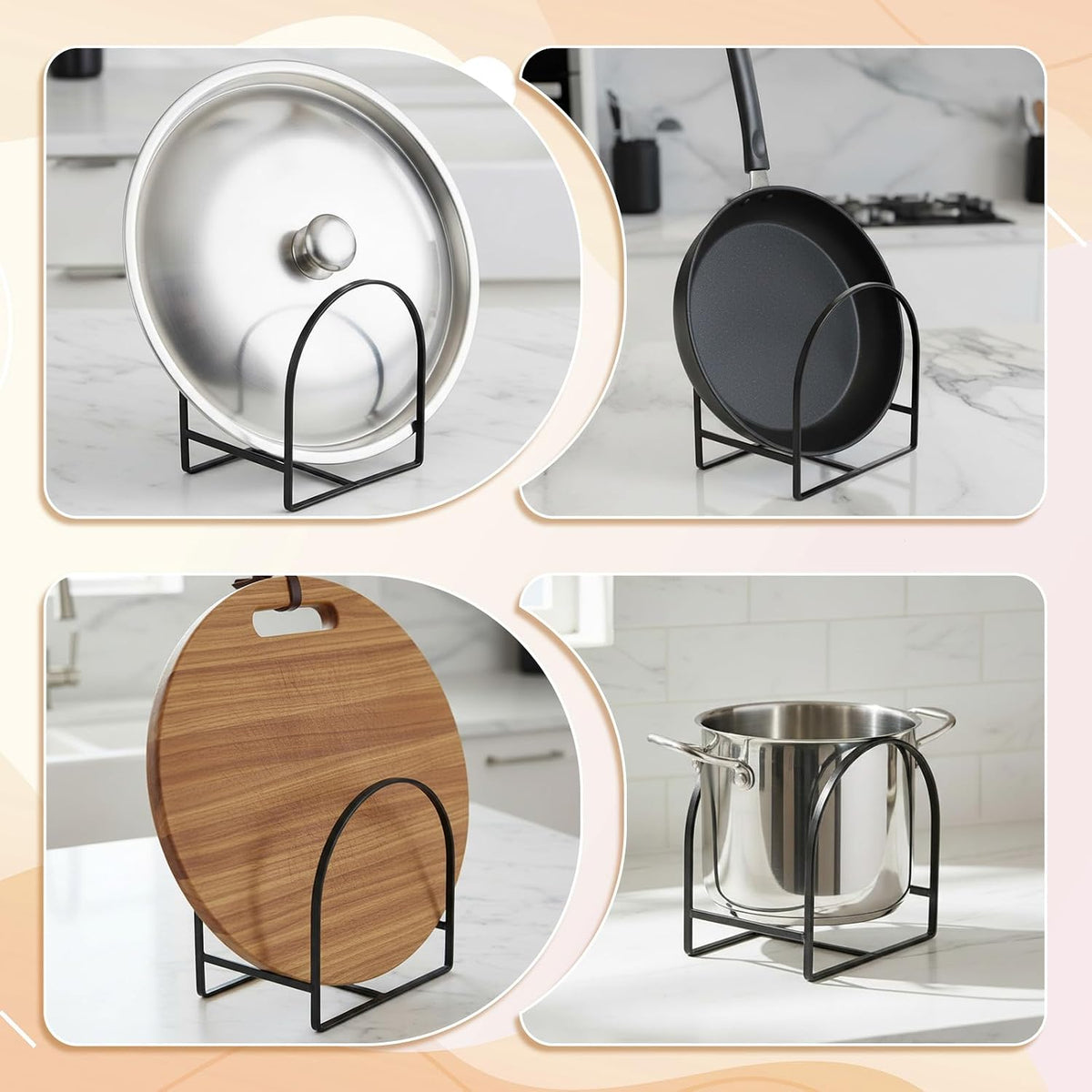 4 Pcs Plate Organizer for Cabinet, Metal Space Saving Plate Organizer