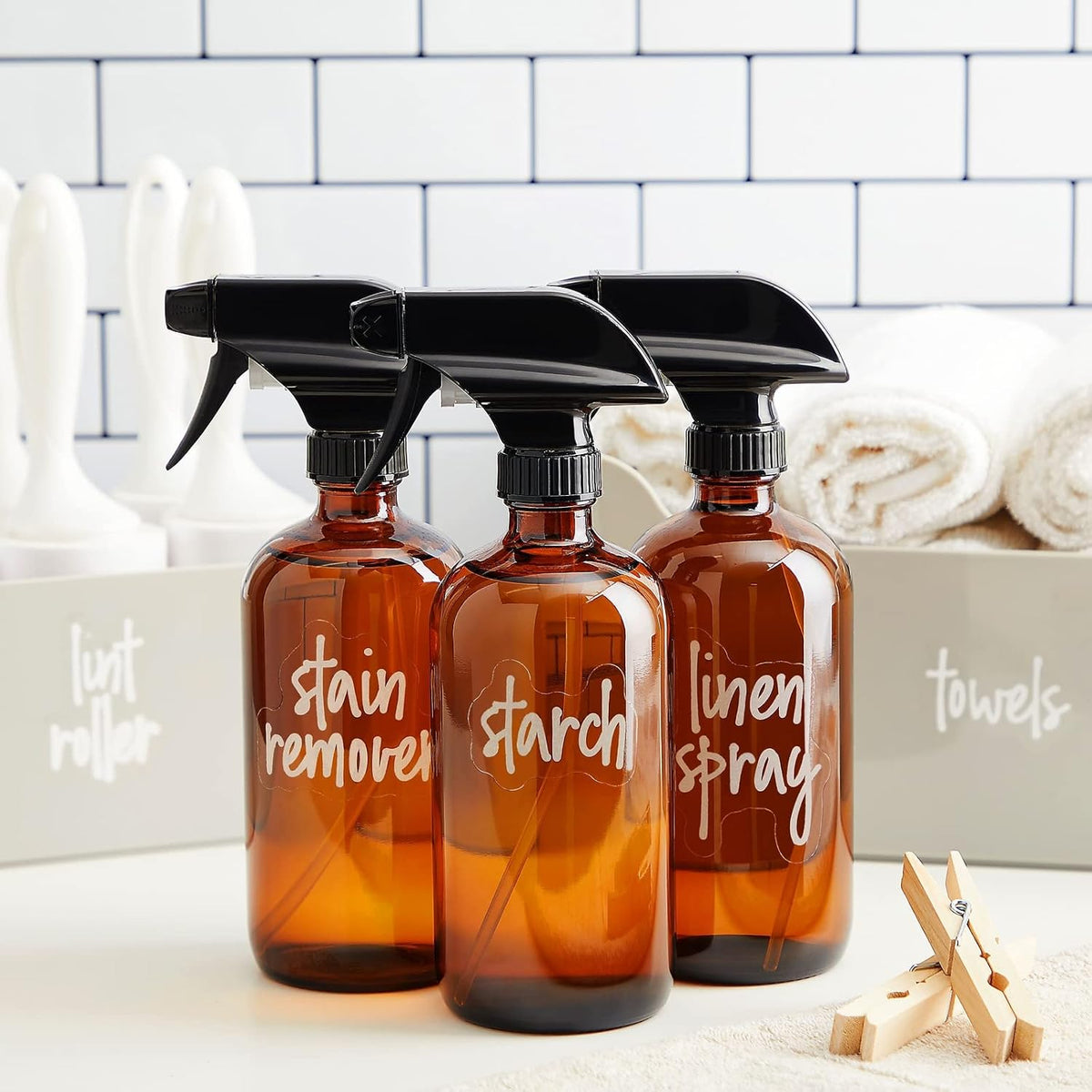 Laundry Room Organization Labels - 141 Preprinted White Script Clear Vinyl, Water-Resistant - Sticker Labels for Jars & Food Containers - Pantry, Bathroom & Linen Closet