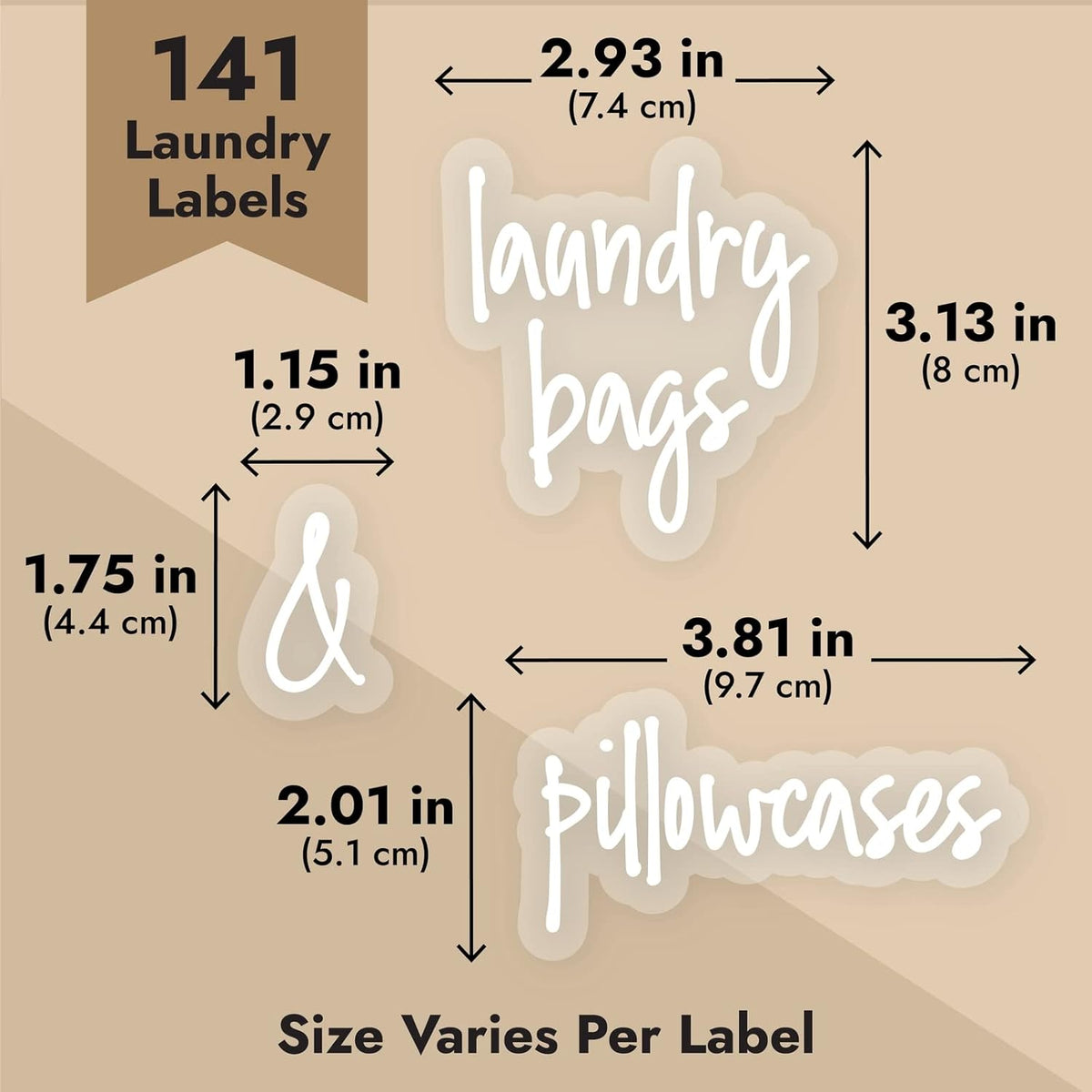 Laundry Room Organization Labels - 141 Preprinted White Script Clear Vinyl, Water-Resistant - Sticker Labels for Jars & Food Containers - Pantry, Bathroom & Linen Closet