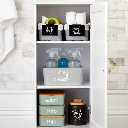 Laundry Room Organization Labels - 141 Preprinted White Script Clear Vinyl, Water-Resistant - Sticker Labels for Jars & Food Containers - Pantry, Bathroom & Linen Closet