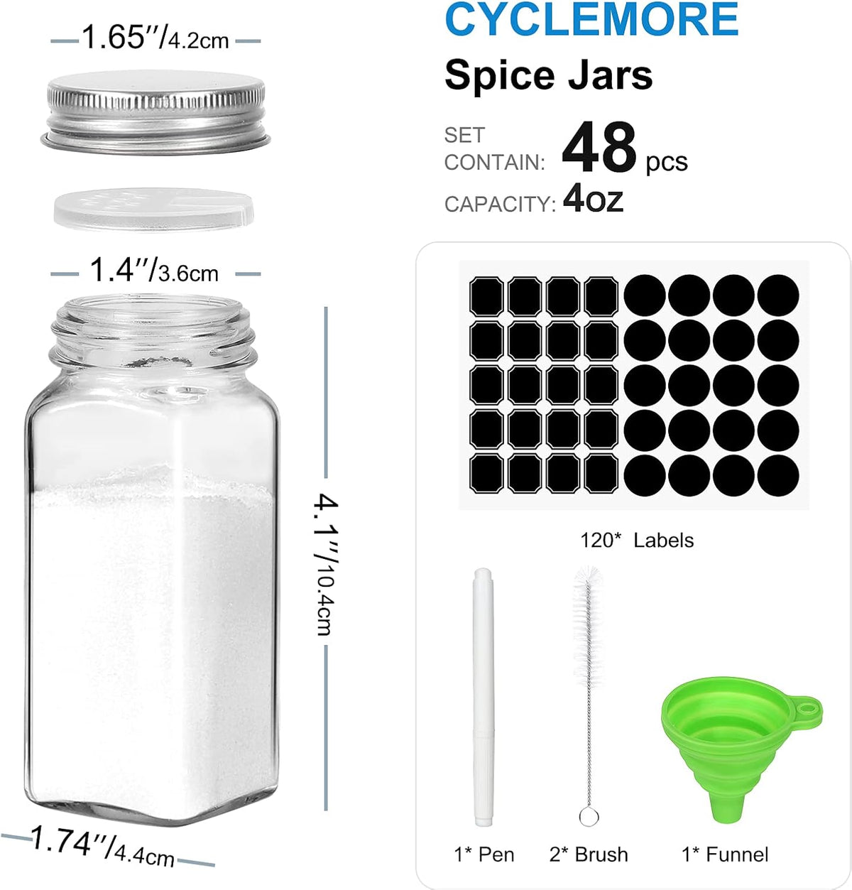 4oz Glass Spice Jars with Metal Caps and Shaker Lid