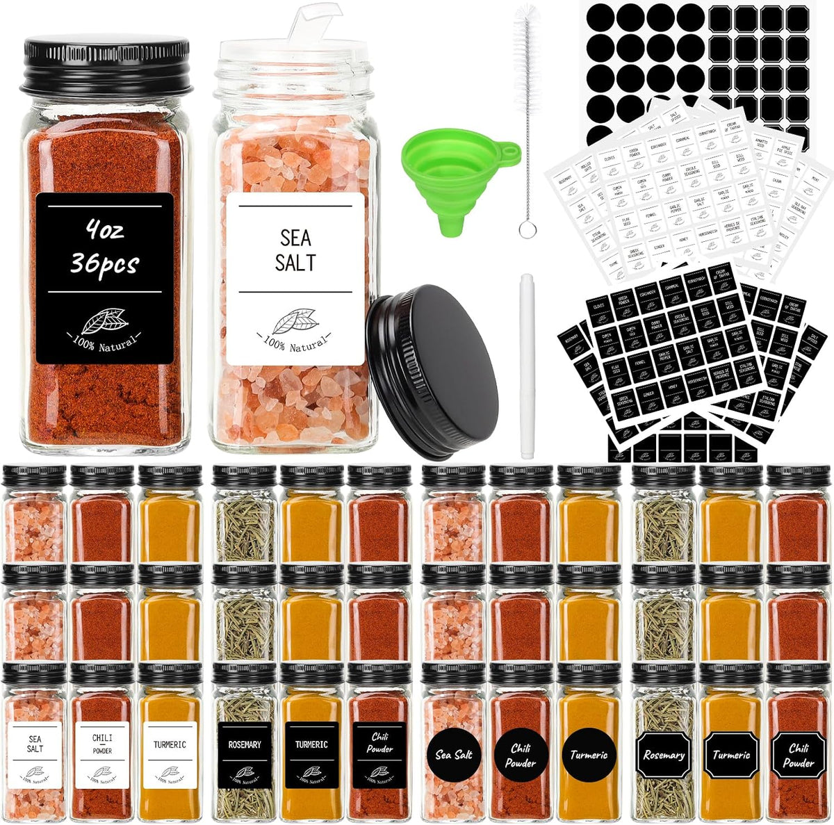 4oz Glass Spice Jars with Metal Caps and Shaker Lid
