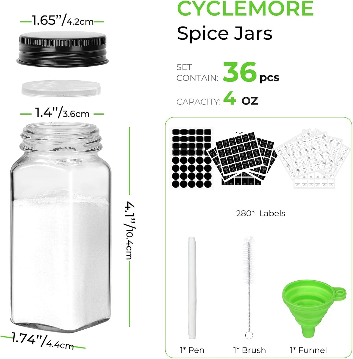 4oz Glass Spice Jars with Metal Caps and Shaker Lid