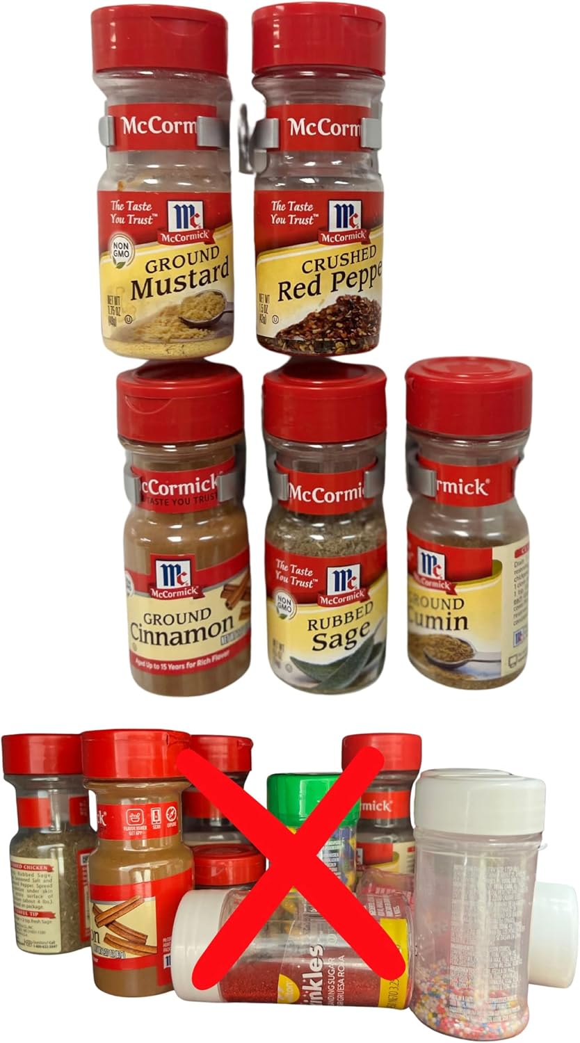Adhesive Spice clip gripper clips, Holds 15 Ct spice jars, black, spice organizer for Pantry, custom fit, hangs nicely inside cabinet door or in your rv, frees up space in your cabinet (Black)