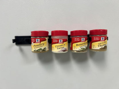 Adhesive Spice clip gripper clips, Holds 15 Ct spice jars, black, spice organizer for Pantry, custom fit, hangs nicely inside cabinet door or in your rv, frees up space in your cabinet (Black)