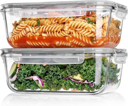 2Pack 1860ml/63oz Large Glass Storage Containers With Lids, Grey
