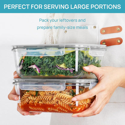 2Pack 1860ml/63oz Large Glass Storage Containers With Lids, Grey