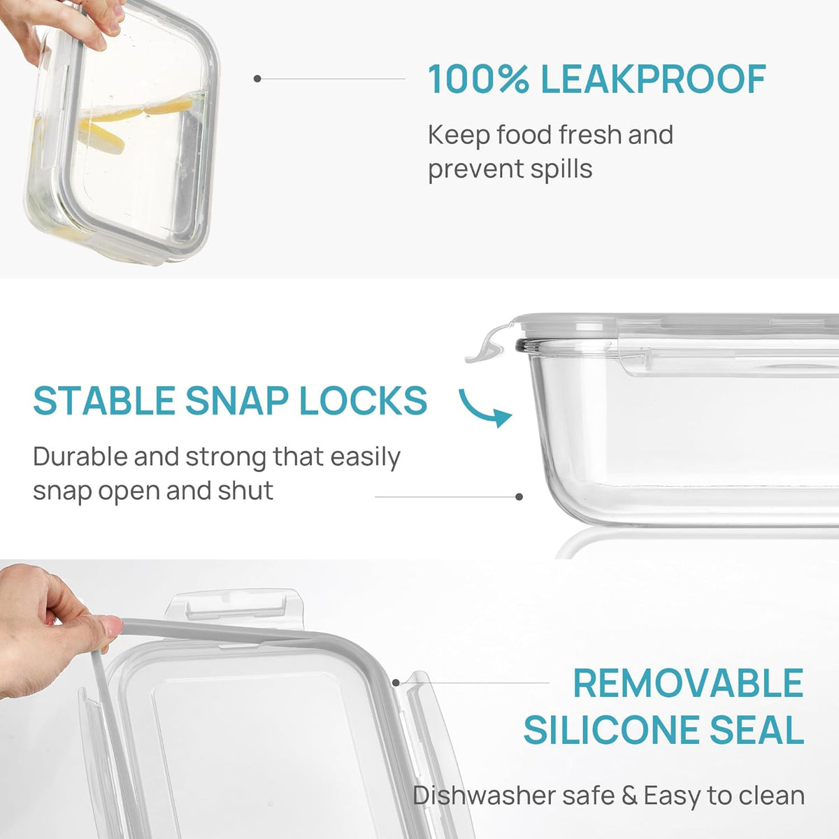 2Pack 1860ml/63oz Large Glass Storage Containers With Lids, Grey
