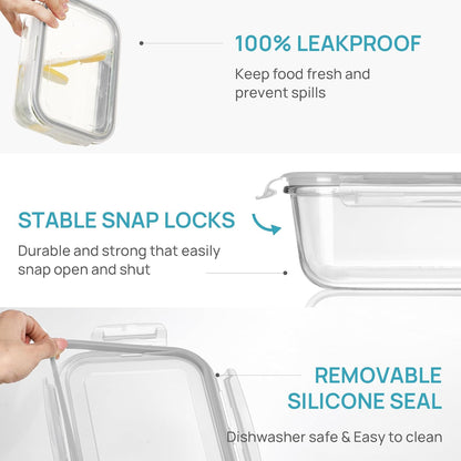 2Pack 1860ml/63oz Large Glass Storage Containers With Lids, Grey