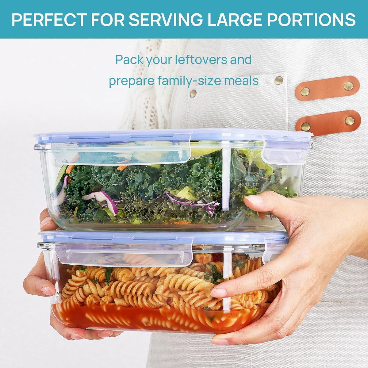 2Pack 1860ml/63oz Large Glass Storage Containers With Lids, Grey