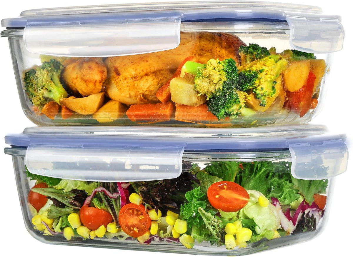 2Pack 1860ml/63oz Large Glass Storage Containers With Lids, Grey