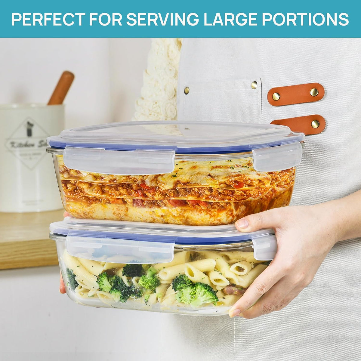 2Pack 1860ml/63oz Large Glass Storage Containers With Lids, Grey