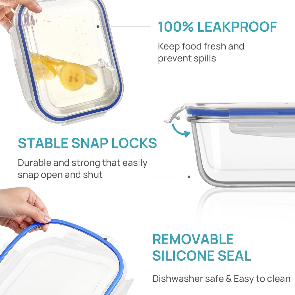 2Pack 1860ml/63oz Large Glass Storage Containers With Lids, Grey