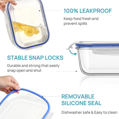 2Pack 1860ml/63oz Large Glass Storage Containers With Lids, Grey