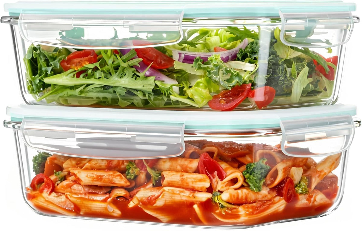 2Pack 1860ml/63oz Large Glass Storage Containers With Lids, Grey