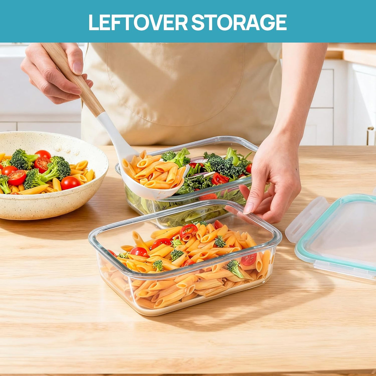2Pack 1860ml/63oz Large Glass Storage Containers With Lids, Grey