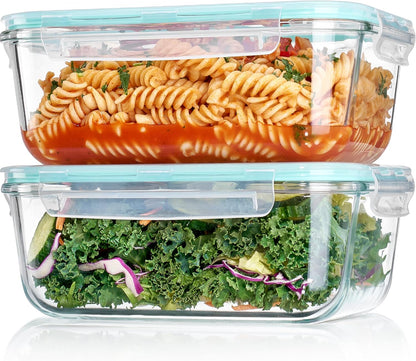 2Pack 1860ml/63oz Large Glass Storage Containers With Lids, Grey