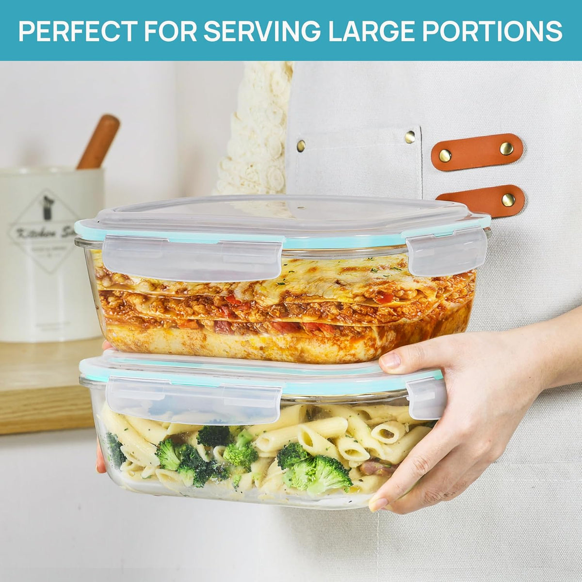2Pack 1860ml/63oz Large Glass Storage Containers With Lids, Grey