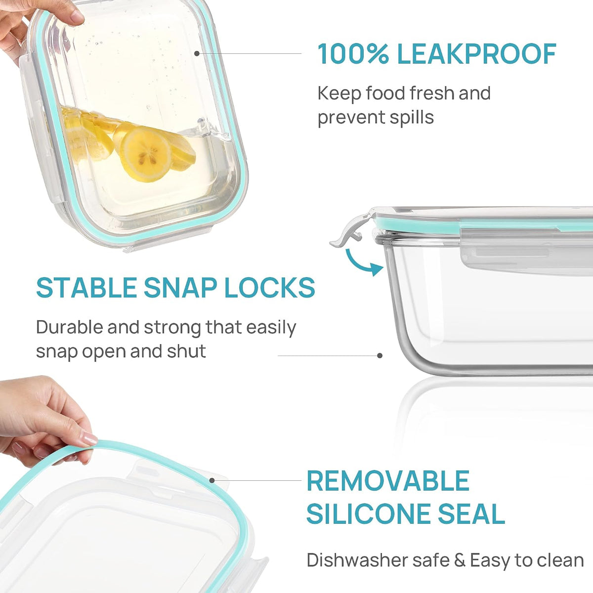 2Pack 1860ml/63oz Large Glass Storage Containers With Lids, Grey