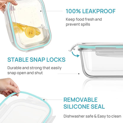 2Pack 1860ml/63oz Large Glass Storage Containers With Lids, Grey
