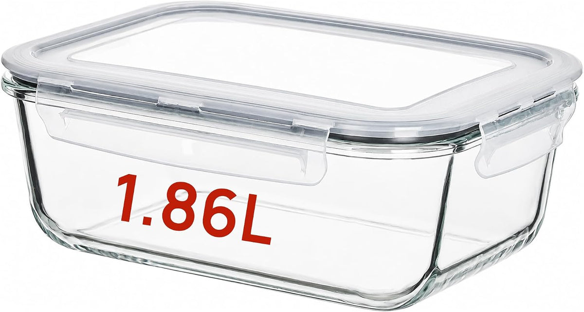2Pack 1860ml/63oz Large Glass Storage Containers With Lids, Grey