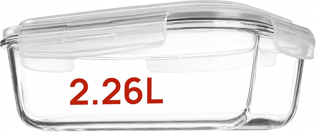 2Pack 1860ml/63oz Large Glass Storage Containers With Lids, Grey