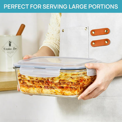 2Pack 1860ml/63oz Large Glass Storage Containers With Lids, Grey