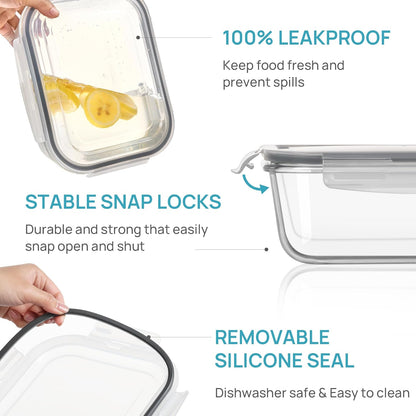 2Pack 1860ml/63oz Large Glass Storage Containers With Lids, Grey