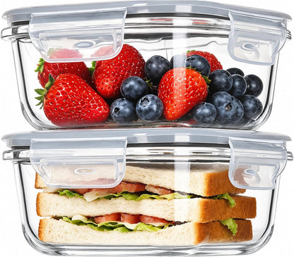 2Pack 1860ml/63oz Large Glass Storage Containers With Lids, Grey