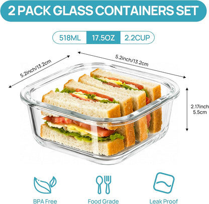 2Pack 1860ml/63oz Large Glass Storage Containers With Lids, Grey