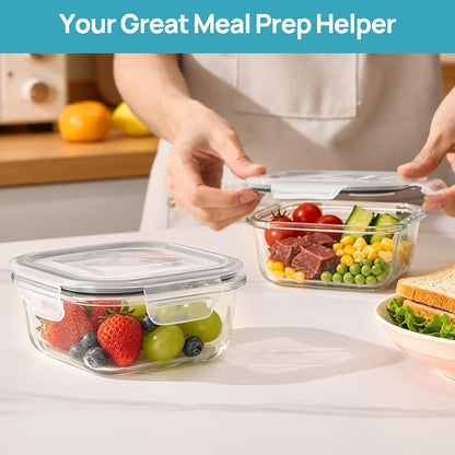 2Pack 1860ml/63oz Large Glass Storage Containers With Lids, Grey