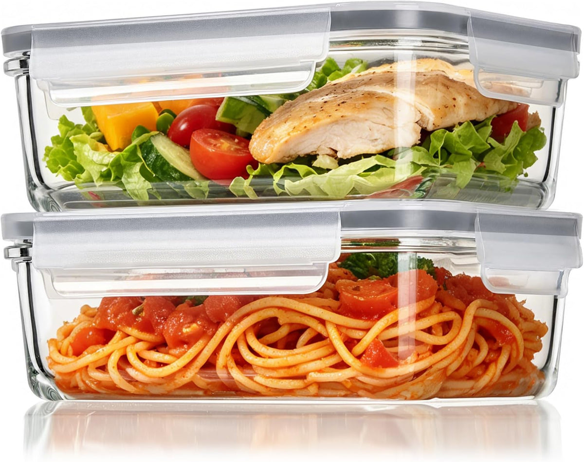 2Pack 1860ml/63oz Large Glass Storage Containers With Lids, Grey