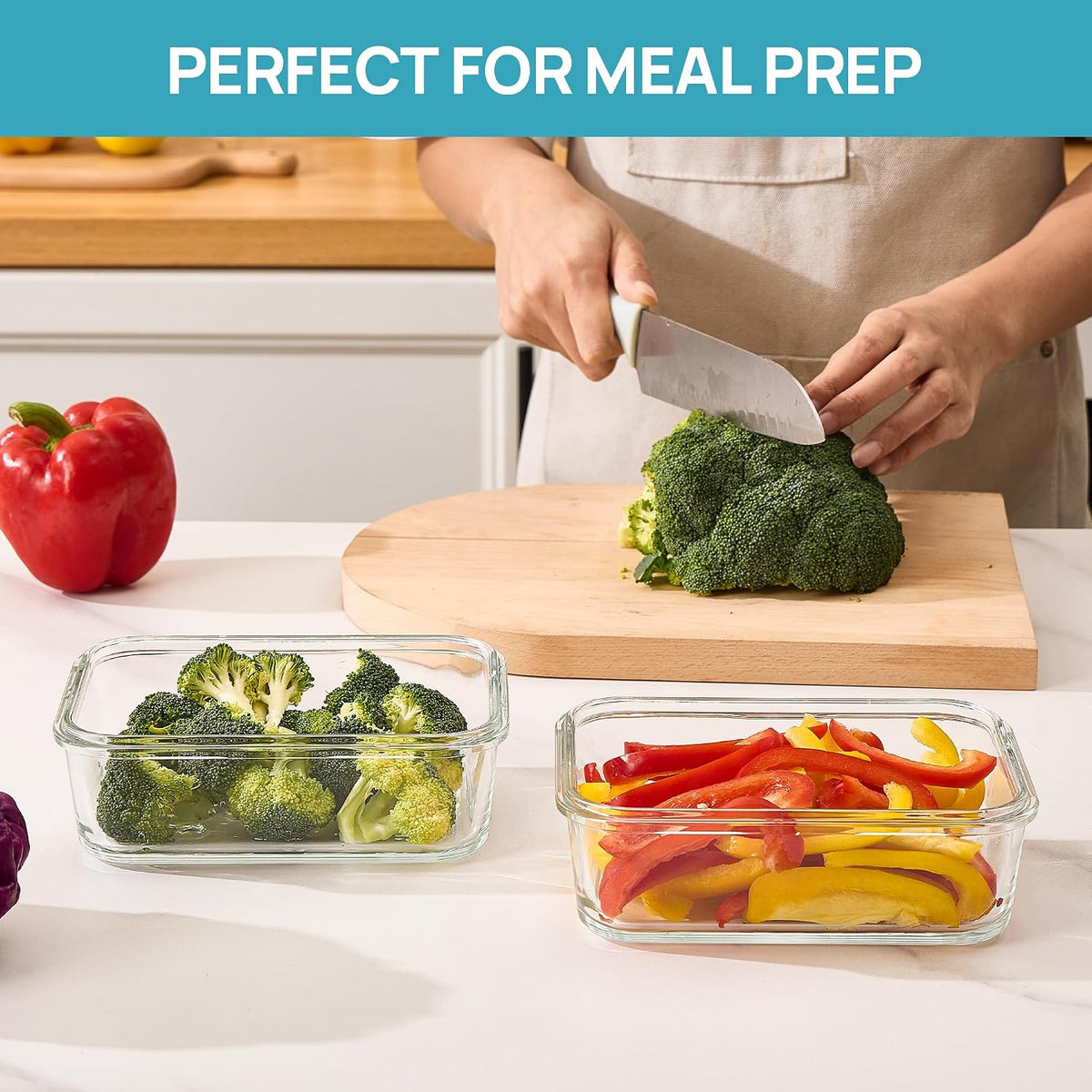 2Pack 1860ml/63oz Large Glass Storage Containers With Lids, Grey