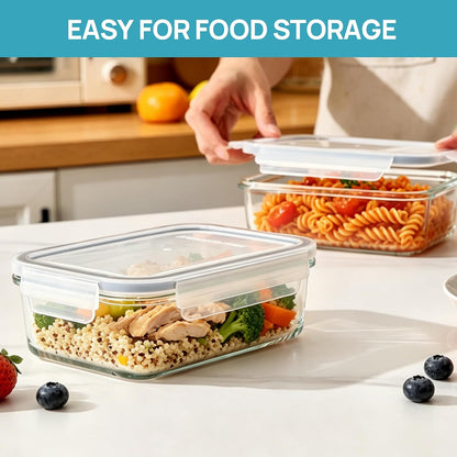 2Pack 1860ml/63oz Large Glass Storage Containers With Lids, Grey
