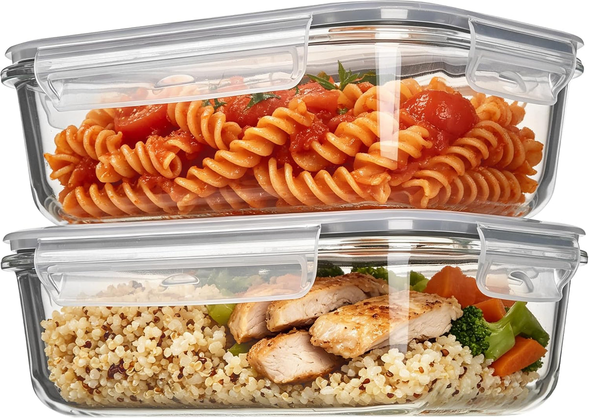 2Pack 1860ml/63oz Large Glass Storage Containers With Lids, Grey