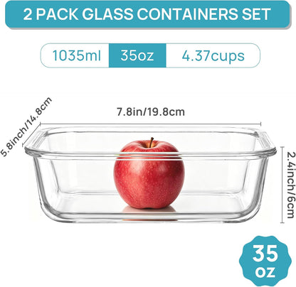 2Pack 1860ml/63oz Large Glass Storage Containers With Lids, Grey