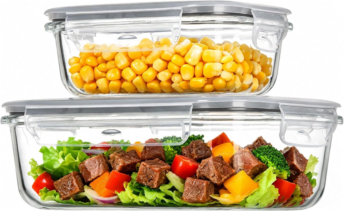 2Pack 1860ml/63oz Large Glass Storage Containers With Lids, Grey