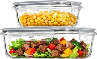 2Pack 1860ml/63oz Large Glass Storage Containers With Lids, Grey