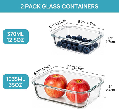 2Pack 1860ml/63oz Large Glass Storage Containers With Lids, Grey