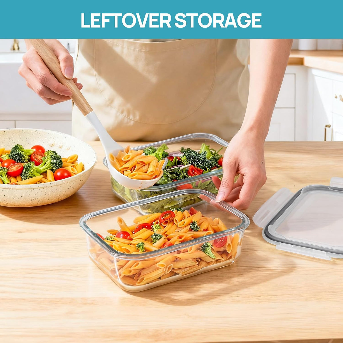 2Pack 1860ml/63oz Large Glass Storage Containers With Lids, Grey