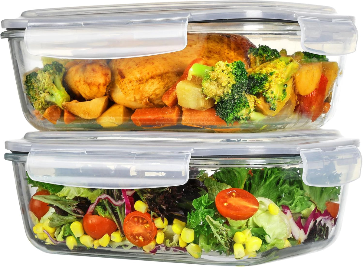 2Pack 1860ml/63oz Large Glass Storage Containers With Lids, Grey